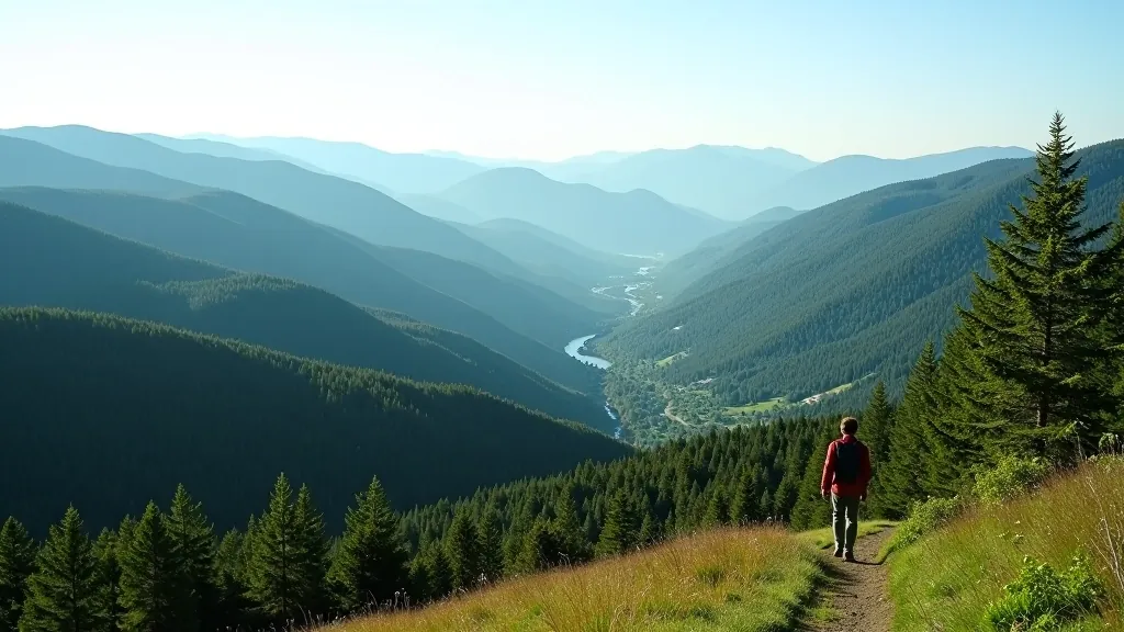 Panoramatický pohled na Česko-německou hranici v Českém Švýcarsku s pahorkatinou a lesem